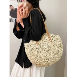 2025 new country-style straw woven handbag, casual single-shoulder crossbody bag, fashionable and versatile summer vacation beach bag