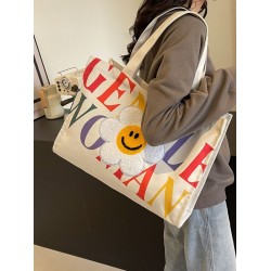 Gentle Woman flower-embroidered canvas bag, large-capacity tote bag, 2025 new versatile single-shoulder bag
