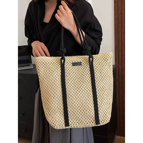 The 2025 summer new minimalist and versatile tote bag, a large-capacity single-shoulder bag for vacation and travel, and a fashionable straw woven bag
