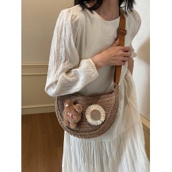 2025 summer new straw woven single-shoulder underarm bag, fashionable and versatile dumpling bag, crossbody bag, beach vacation bag