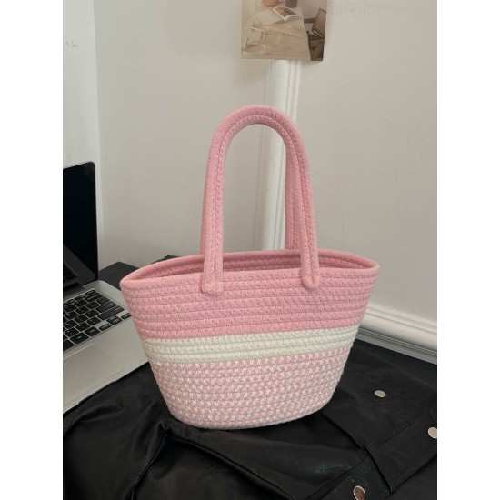 2025 New cotton rope woven bag, storage bag, summer vacation striped handbag, picnic hand basket 2025 New cotton rope woven bag, storage bag, summer vacation striped handbag, picnic hand basket
