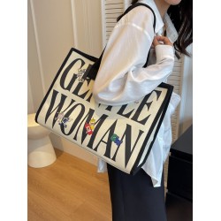 Thai Gentle Woman canvas bag 2025 new letter print class commuting single-shoulder tote bag