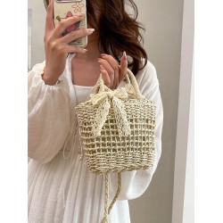 Summer new seaside vacation fashionable and versatile small square bag, simple straw woven bucket bag, single-shoulder crossbody bag