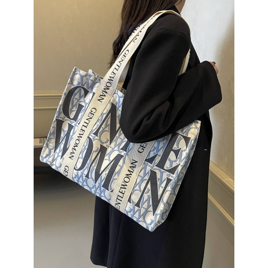The 2025 new Gentle Woman large-capacity letter single-shoulder tote is a fashionable and versatile canvas bag for class commuting The 2025 new Gentle Woman large-capacity letter single-shoulder tote is a fashionable and versatile canvas bag for class commuting