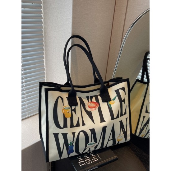 Thai Gentle Woman canvas bag 2025 new letter print class commuting single-shoulder tote bag Thai Gentle Woman canvas bag 2025 new letter print class commuting single-shoulder tote bag