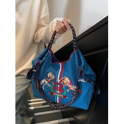 ball chain's new flame-embroidered shopping bag, waterproof foldable portable handbag, single-shoulder crossbody bag