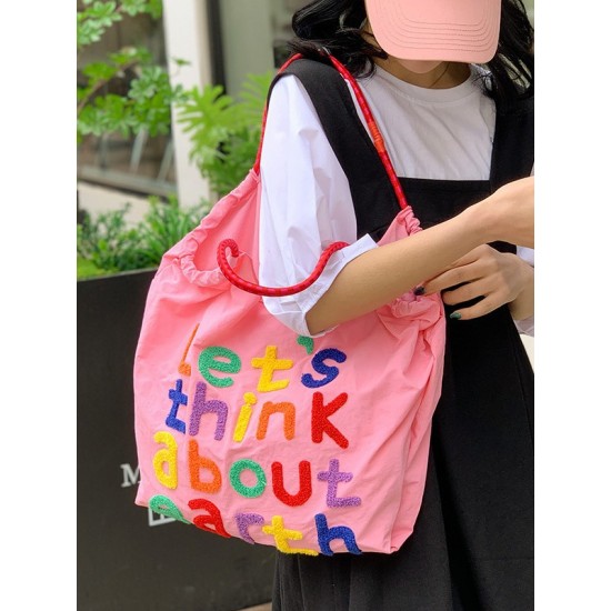 Summer 2025 new lettered towel embroidered tote bag with large capacity, fashionable and versatile commuting single-shoulder bag for women Summer 2025 new lettered towel embroidered tote bag with large capacity, fashionable and versatile commuting single-shoulder bag for women