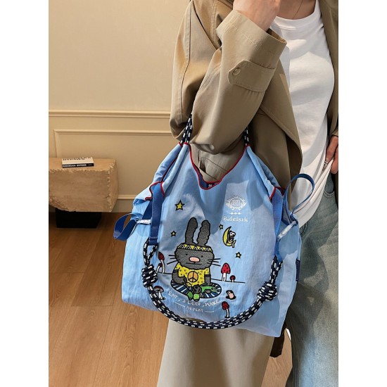 ballchain Japanese cute and niche eco-friendly shopping bags, new cartoon rabbit embroidered bags, large-capacity shopping ballchain Japanese cute and niche eco-friendly shopping bags, new cartoon rabbit embroidered bags, large-capacity shopping