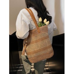 The 2025 summer new tassel fashion and versatile hollowed-out woven bag, straw woven bag, beach bag, single-shoulder bag and women's bag