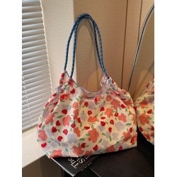 2025 Summer new versatile small floral canvas single-shoulder women's bag, large-capacity single-room tote bag, casual crossbody bag