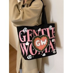 Gentle Woman plush heart-shaped painted letter canvas bag 2025 New versatile single-shoulder tote bag