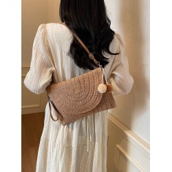 New casual single-shoulder bag with a ball, women's bag, fashionable and versatile straw bag, beach vacation bag