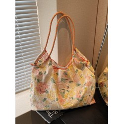 2025 Summer new versatile small floral canvas single-shoulder women's bag, large-capacity single-room tote bag, casual crossbody bag