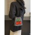 Large-capacity commuter cherry embroidery bag, women's bag, summer new single-shoulder crossbody phone bag, fashionable and versatile bucket bag