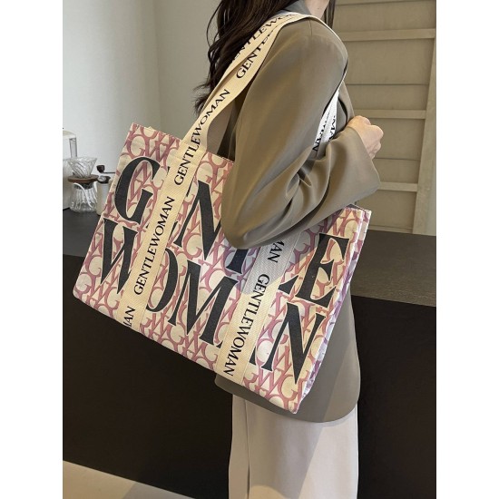 The 2025 new Gentle Woman large-capacity letter single-shoulder tote is a fashionable and versatile canvas bag for class commuting The 2025 new Gentle Woman large-capacity letter single-shoulder tote is a fashionable and versatile canvas bag for class commuting