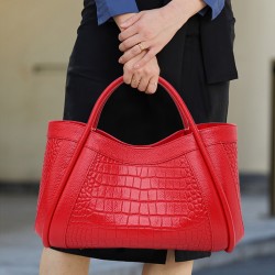 Qiandian crocodile pattern genuine leather large handbag for women, fashionable commuting mother and child, large-capacity tote, single-shoulder crossbody bag