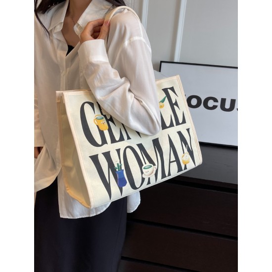 Thai Gentle Woman canvas bag 2025 new letter print class commuting single-shoulder tote bag Thai Gentle Woman canvas bag 2025 new letter print class commuting single-shoulder tote bag