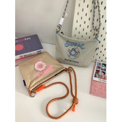 ball chain's same style donut embroidered small square bag, fashionable and versatile single-shoulder crossbody bag, makeup storage bag for women