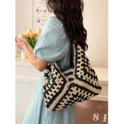 2025 summer new straw woven bag, large-capacity single-shoulder tote bag, beach vacation bag, versatile women's bag