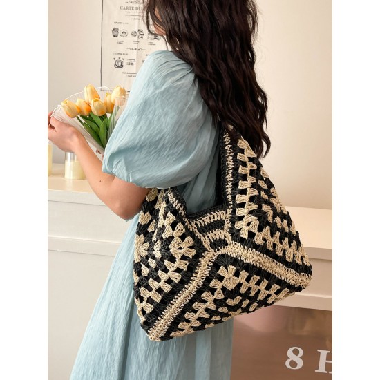 2025 summer new straw woven bag, large-capacity single-shoulder tote bag, beach vacation bag, versatile women's bag 2025 summer new straw woven bag, large-capacity single-shoulder tote bag, beach vacation bag, versatile women's bag