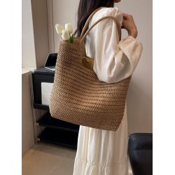2025 new large-capacity straw woven bag tote bag, fashionable and versatile single-shoulder bag, beach vacation bag for women