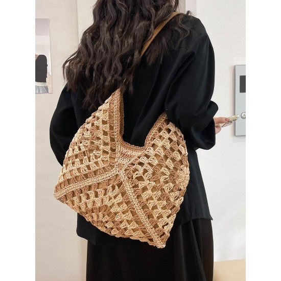 2025 summer new straw woven bag, large-capacity single-shoulder tote bag, beach vacation bag, versatile women's bag 2025 summer new straw woven bag, large-capacity single-shoulder tote bag, beach vacation bag, versatile women's bag
