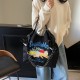 Gao Yuanyuan's same style canvas bag ball chain bag, eco-friendly bag, crossbody nylon women's large-capacity embroidered shopping bag
