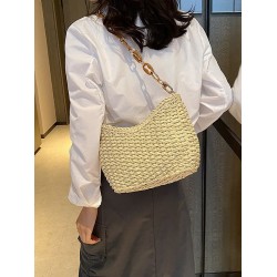 New Korean-style versatile beach bag, small square bag, fashionable straw woven mobile phone bag, high-end commuting underarm bag for women