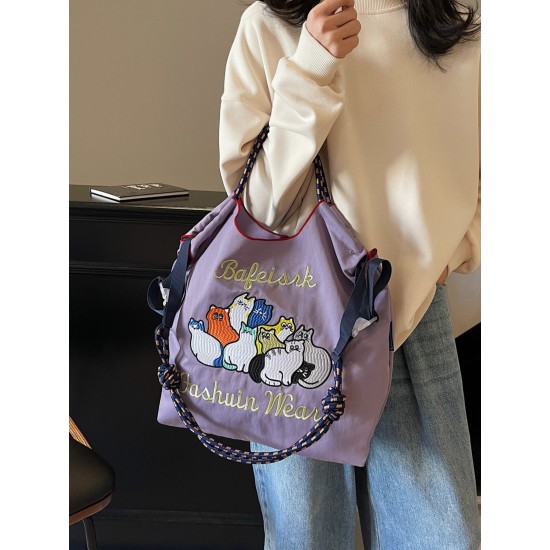 2025 new ball chain embroidered shopping bag, single-shoulder tote bag, student commuting bag for class, women's bag 2025 new ball chain embroidered shopping bag, single-shoulder tote bag, student commuting bag for class, women's bag
