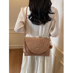 New casual single-shoulder bag with a ball, women's bag, fashionable and versatile straw bag, beach vacation bag