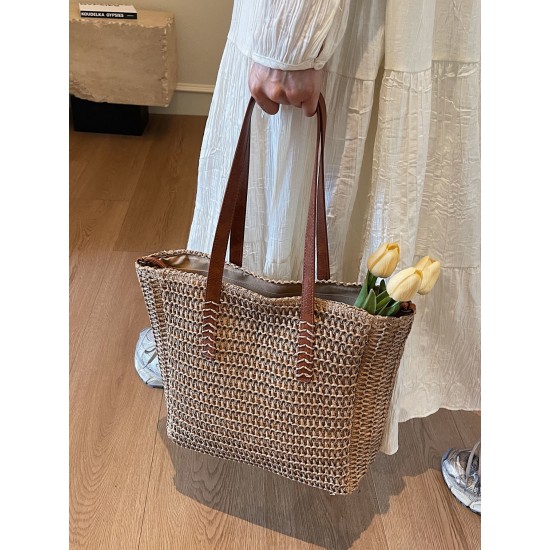 2025 new stylish and versatile straw woven bag, single-shoulder tote bag, large-capacity crossbody bag, vacation beach bag 2025 new stylish and versatile straw woven bag, single-shoulder tote bag, large-capacity crossbody bag, vacation beach bag