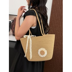 2025 new woven bag, summer women's large-capacity single-shoulder bag, tote bag, fashionable and versatile vacation beach bag