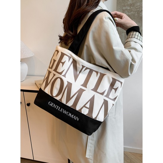 Thai Gentle Woman letter-printed canvas bag 2025 New large-capacity commuter tote bag trend Thai Gentle Woman letter-printed canvas bag 2025 New large-capacity commuter tote bag trend
