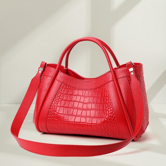 Qiandian crocodile pattern genuine leather large handbag for women, fashionable commuting mother and child, large-capacity tote, single-shoulder crossbody bag Qiandian crocodile pattern genuine leather large handbag for women, fashionable commuting mother and child, large-capacity tote, single-shoulder crossbody bag
