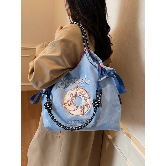 The Ball Chain doughnut embroidered shopping bag with the same style as the Internet celebrity is a fashionable large-capacity hand-held bag and shoulder tote bag