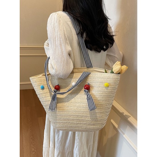 2025 Summer new cute ball straw woven bag, beach vacation beach bag, large-capacity single-shoulder tote bag 2025 Summer new cute ball straw woven bag, beach vacation beach bag, large-capacity single-shoulder tote bag