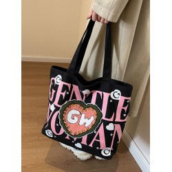 Gentle Woman plush heart-shaped painted letter canvas bag 2025 New versatile single-shoulder tote bag