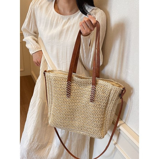 2025 new stylish and versatile straw woven bag, single-shoulder tote bag, large-capacity crossbody bag, vacation beach bag 2025 new stylish and versatile straw woven bag, single-shoulder tote bag, large-capacity crossbody bag, vacation beach bag