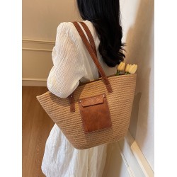 2025 new stylish and versatile woven handbag, summer vacation beach bag, large-capacity women's bag, single shoulder rest