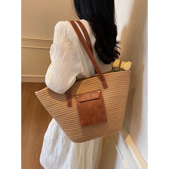 2025 new stylish and versatile woven handbag, summer vacation beach bag, large-capacity women's bag, single shoulder rest 2025 new stylish and versatile woven handbag, summer vacation beach bag, large-capacity women's bag, single shoulder rest