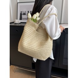 2025 new large-capacity straw woven bag tote bag, fashionable and versatile single-shoulder bag, beach vacation bag for women