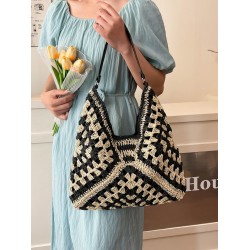 2025 summer new straw woven bag, large-capacity single-shoulder tote bag, beach vacation bag, versatile women's bag