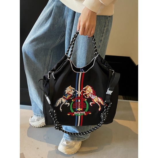 ball chain's new flame-embroidered shopping bag, waterproof foldable portable handbag, single-shoulder crossbody bag ball chain's new flame-embroidered shopping bag, waterproof foldable portable handbag, single-shoulder crossbody bag