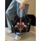 ball chain's new flame-embroidered shopping bag, waterproof foldable portable handbag, single-shoulder crossbody bag ball chain's new flame-embroidered shopping bag, waterproof foldable portable handbag, single-shoulder crossbody bag